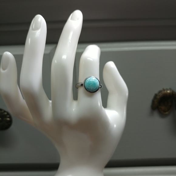 Amazonite Ring Natural Gemstone Adjustable Stainless-Steel Ring Crystal - Picture 12 of 15